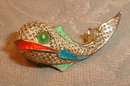 SILVER Filigree WHALE Pin GOLD Wash .800 Enamel