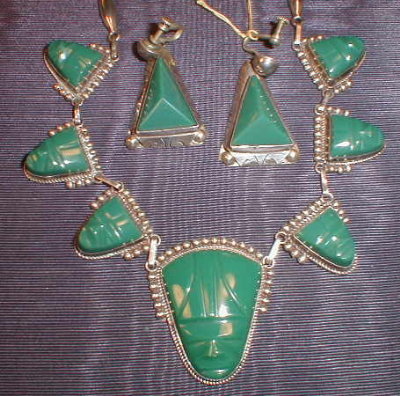 MEXICAN Sterling JADEITE -Necklace & Earrings-
