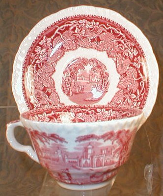 MASONS Vista CUPS/Saucers PINK Transferware (4)