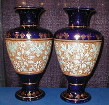 DOULTON Tapestry VASES - Pair COBALT - Antique -