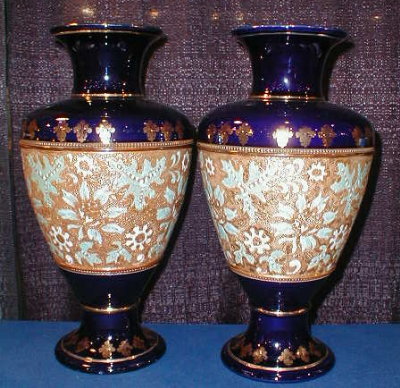 DOULTON Tapestry VASES - Pair COBALT - Antique -