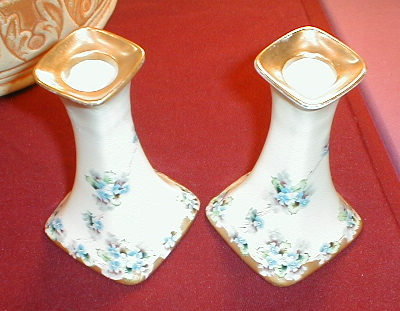 LIMOGES Candlesticks HAND Painted FLOWERS Pair-