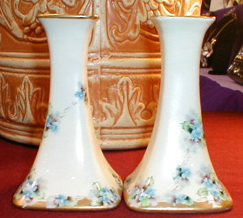 LIMOGES Candlesticks HAND Painted FLOWERS Pair-