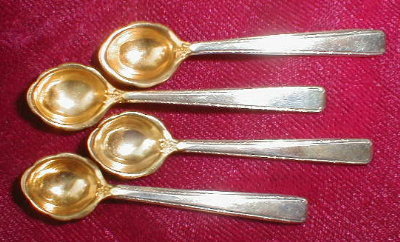STERLING Salt Dip SPOONS Gold BOWLS -Set of 4 -