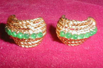 BOUCHER Earrings GREEN Stones - VINTAGE -