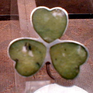 CLOVER Sterling GREEN Agate GAELIC Pin -HG & S-