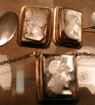 Cameo CUFFlinks SET Silver MOP - ANTIQUE -