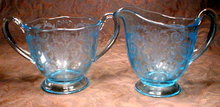 Fostoria VERSAILLES Blue Cream & Sugar -SET-
