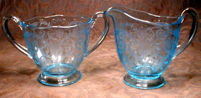 Fostoria VERSAILLES Blue Cream & Sugar -SET-