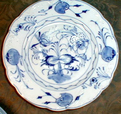 Blue ONION Hand PAINTED Plates (6) ~ANTIQUE~
