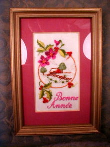 FRAMED Embroidery Bonne Annee -HAPPY New YEAR -
