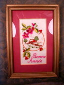 FRAMED Embroidery Bonne Annee -HAPPY New YEAR -