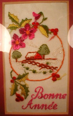 FRAMED Embroidery Bonne Annee -HAPPY New YEAR -