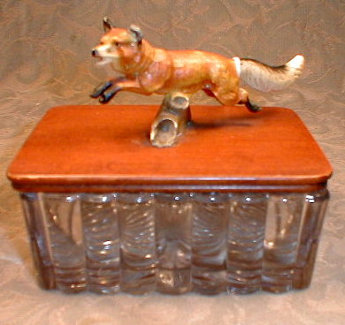 FOX Figurine MOUNTED on Glass BOX Lid ANTIQUE