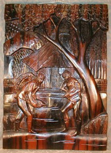 CARVED Rosewood PANEL Cock FIGHT -