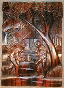 CARVED Rosewood PANEL Cock FIGHT -