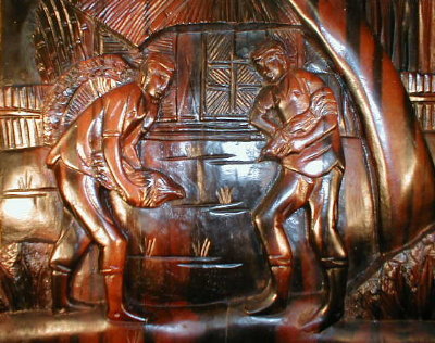 CARVED Rosewood PANEL Cock FIGHT -