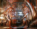 CARVED Rosewood PANEL Cock FIGHT -