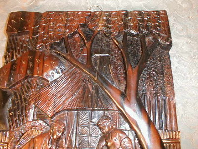 CARVED Rosewood PANEL Cock FIGHT -