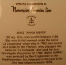 NORWEGIAN American LINE Plate BRIGG Anna MARIA-