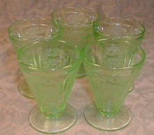 CHERRY Blossom JUICE Glasses -5- Footed GREEN-