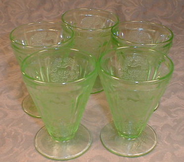 CHERRY Blossom JUICE Glasses -5- Footed GREEN-