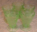 CHERRY Blossom JUICE Glasses -5- Footed GREEN-