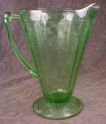 CHERRY Blossom PITCHER Footed GREEN Jeannette-