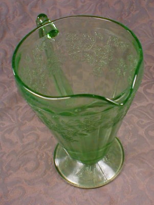 CHERRY Blossom PITCHER Footed GREEN Jeannette-