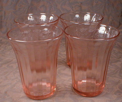 Pink FRUIT Tumblers -4- Hazel ATLAS Depression-