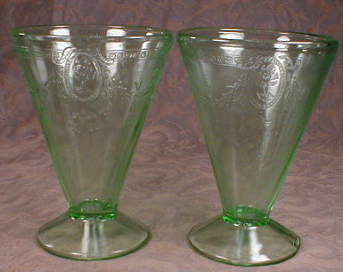 Green ROSE Cameo FOOTED Tumblers -2- VINTAGE -