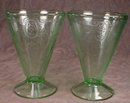 Green ROSE Cameo FOOTED Tumblers -2- VINTAGE -