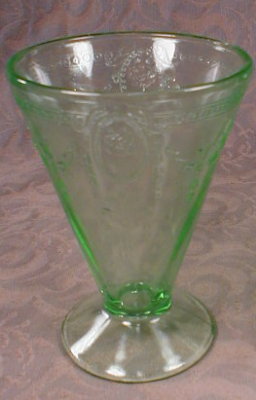 Green ROSE Cameo FOOTED Tumblers -2- VINTAGE -