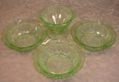 GREEN Cherry BLOSSOM Bowls -4- Berry & Sherbet-