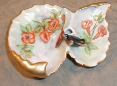 BiRD Pin DISH Hand Painted TRUMPET Vine UNIQUE