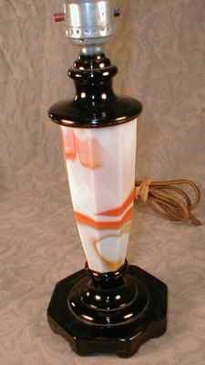 SLAG Glass LAMP Orange WHITE Black - ANTIQUE -