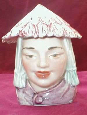 MAJOLICA Humidor ASIAN Girl - ANTIQUE -