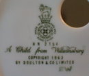 ROYAL Doulton WILLIAMSBURG Child # HN2154 -