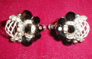 VENDOME Earrings BLACK & Rhinestones -VINTAGE-