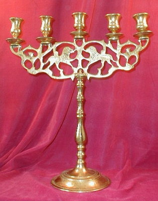 BRASS Candelabra SABBATH Menorah 5 Lites LIONS