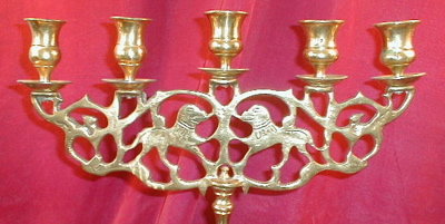 BRASS Candelabra SABBATH Menorah 5 Lites LIONS