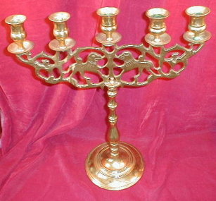 BRASS Candelabra SABBATH Menorah 5 Lites LIONS