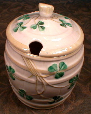 BELLEEK Marmalade JAM Pot SHAMROCKS - 1st Green Mark -