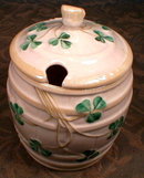BELLEEK Marmalade JAM Pot SHAMROCKS - 1st Green Mark -