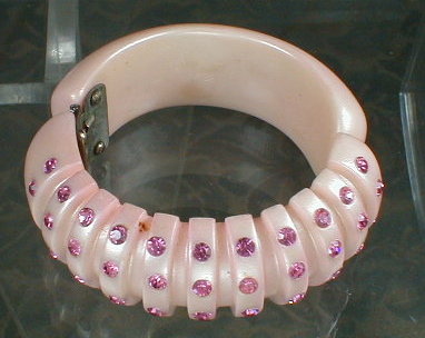 PINK Plastic RHINEstone HINGED Cuff BRACELET -
