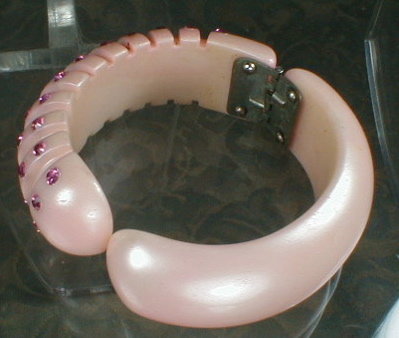PINK Plastic RHINEstone HINGED Cuff BRACELET -