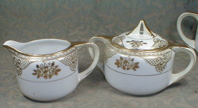 NORITAKE Tea Set POT Cream SUGAR -White & Gold-
