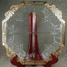 GRAPE Pattern SERVING Plate 4 part -GOLD Trim-