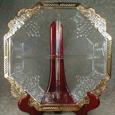 GRAPE Pattern SERVING Plate 4 part -GOLD Trim-