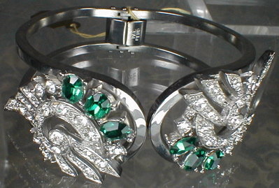 DECO Rhinestone BRACELET Hinged CUFF -VINTAGE -